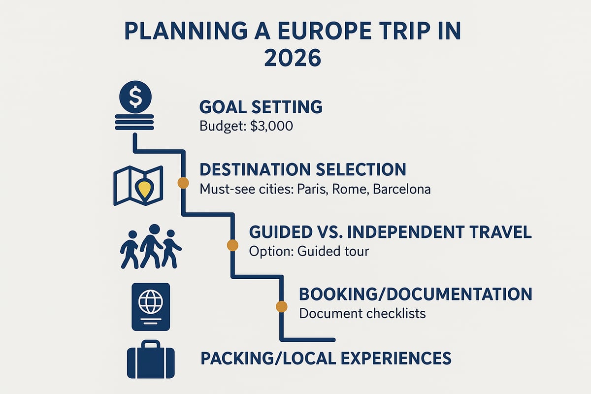 A step-by-step planning guide graphic for a European trip.