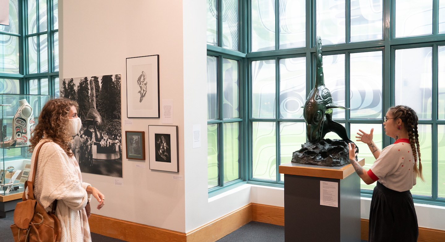 Indigenous sculptures and artworks on display at the Bill Reid Gallery.