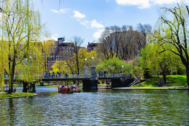 A wide historic city landscape of Boston with diverse architectural styles