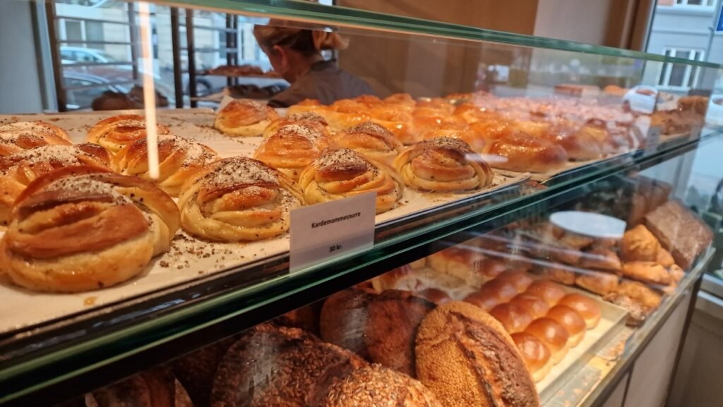 A tray of freshly baked cardamom buns at Juno the Bakery.