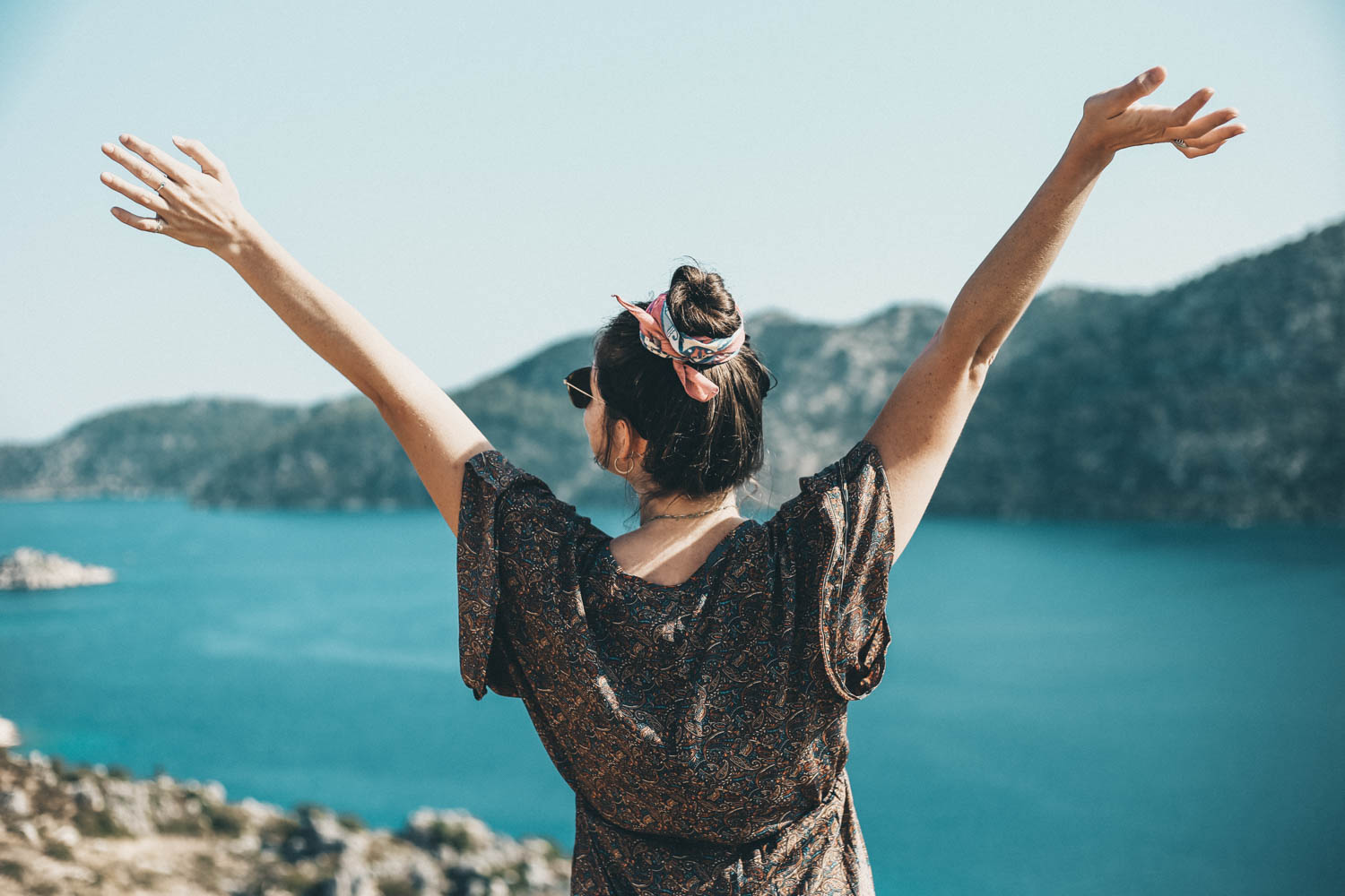 A winding coastal highway overlooking the turquoise Mediterranean Sea near Kaş.