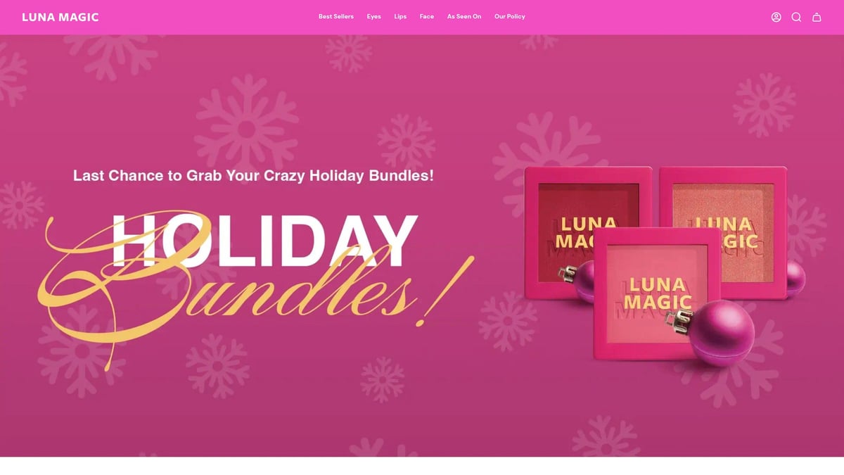 A collection of LUNA MAGIC lashes and lipstick products on display.