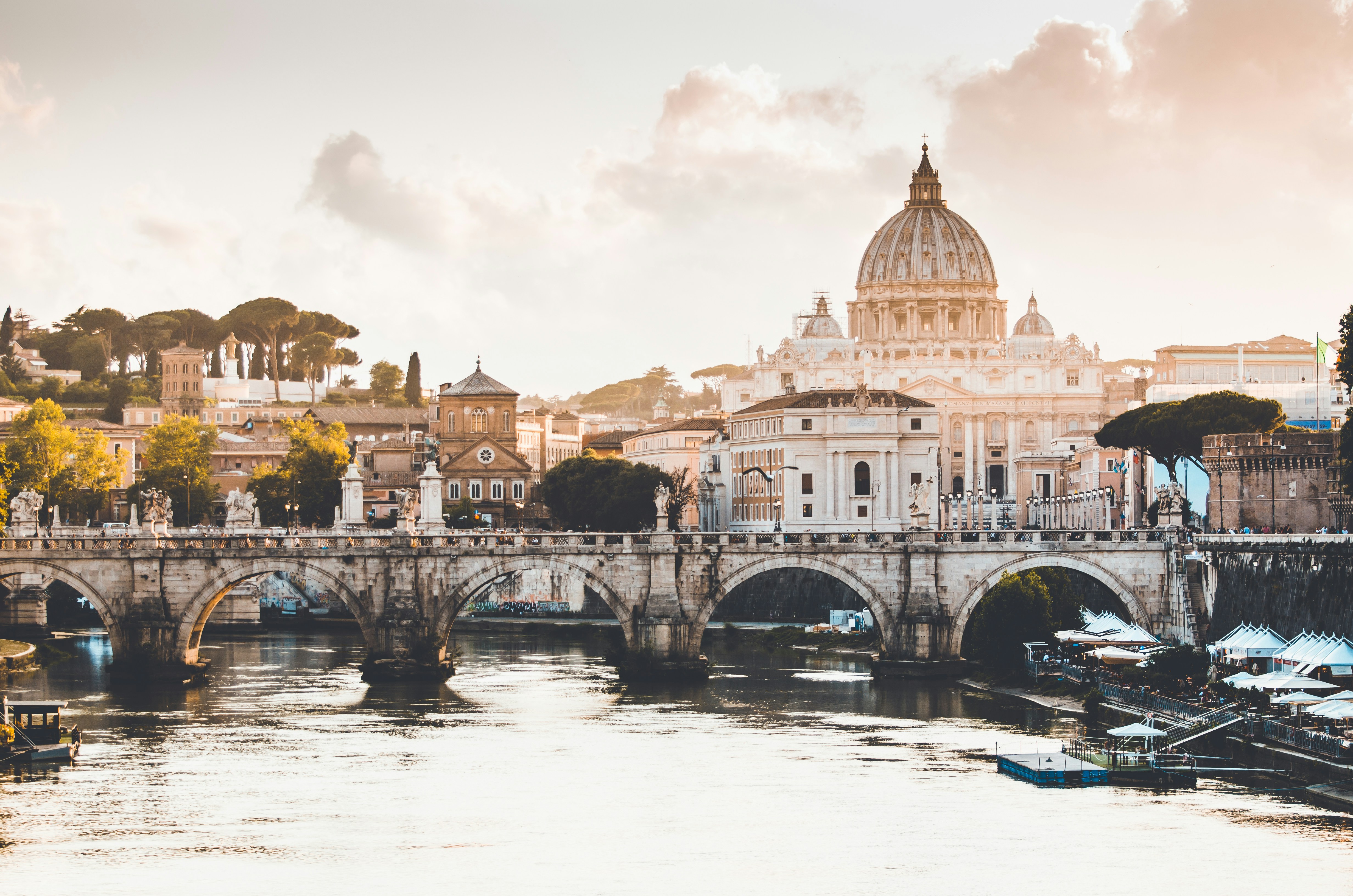 Ponte Sant'Angelo bridge with its famous statues leading across the river.