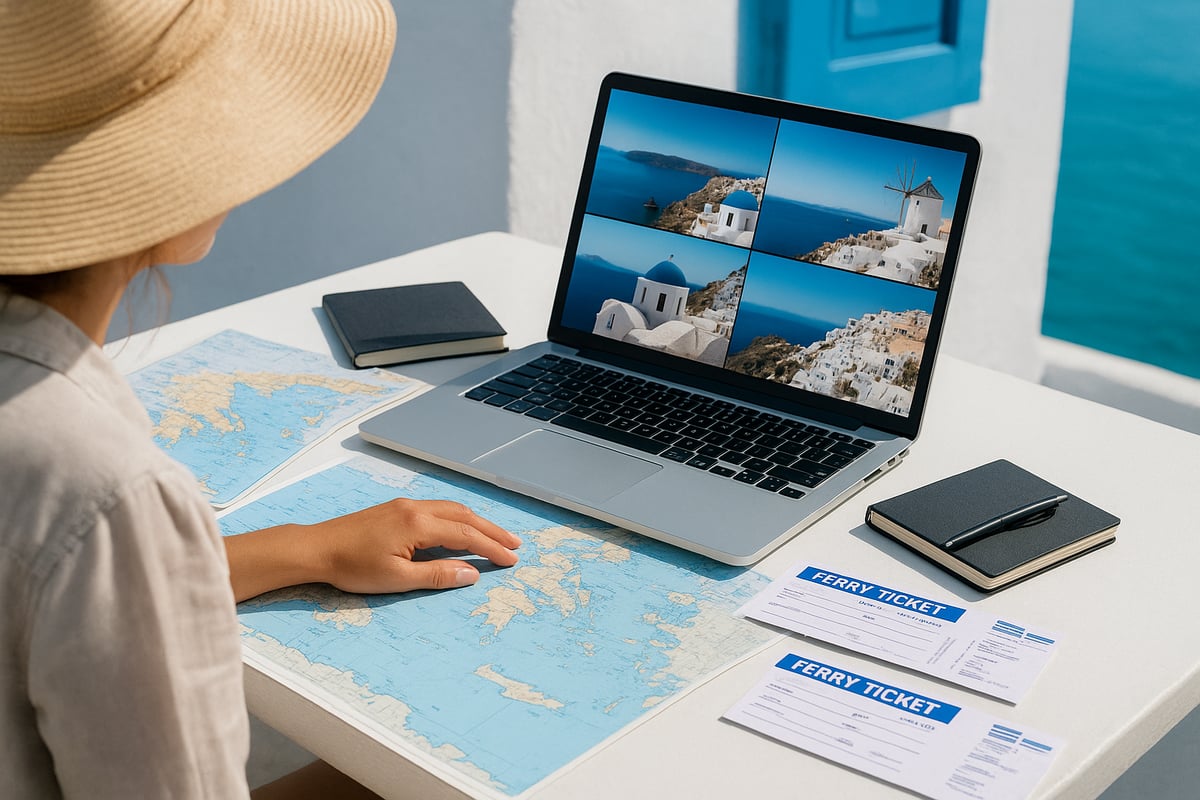 A traveler standing on a cliff edge looking out over a vast coastline of islands.