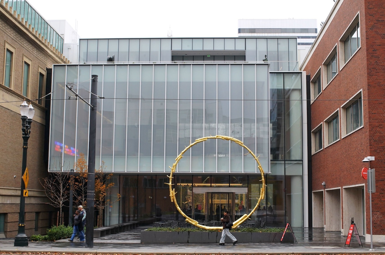 The modern glass and steel exterior of the Portland Art Museum's new Rothko Pavilion.