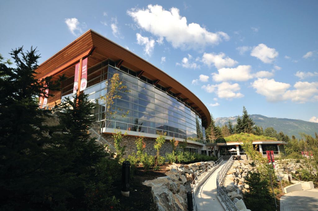 The contemporary wood and glass architecture of the Squamish Lil’wat Cultural Centre in Whistler.