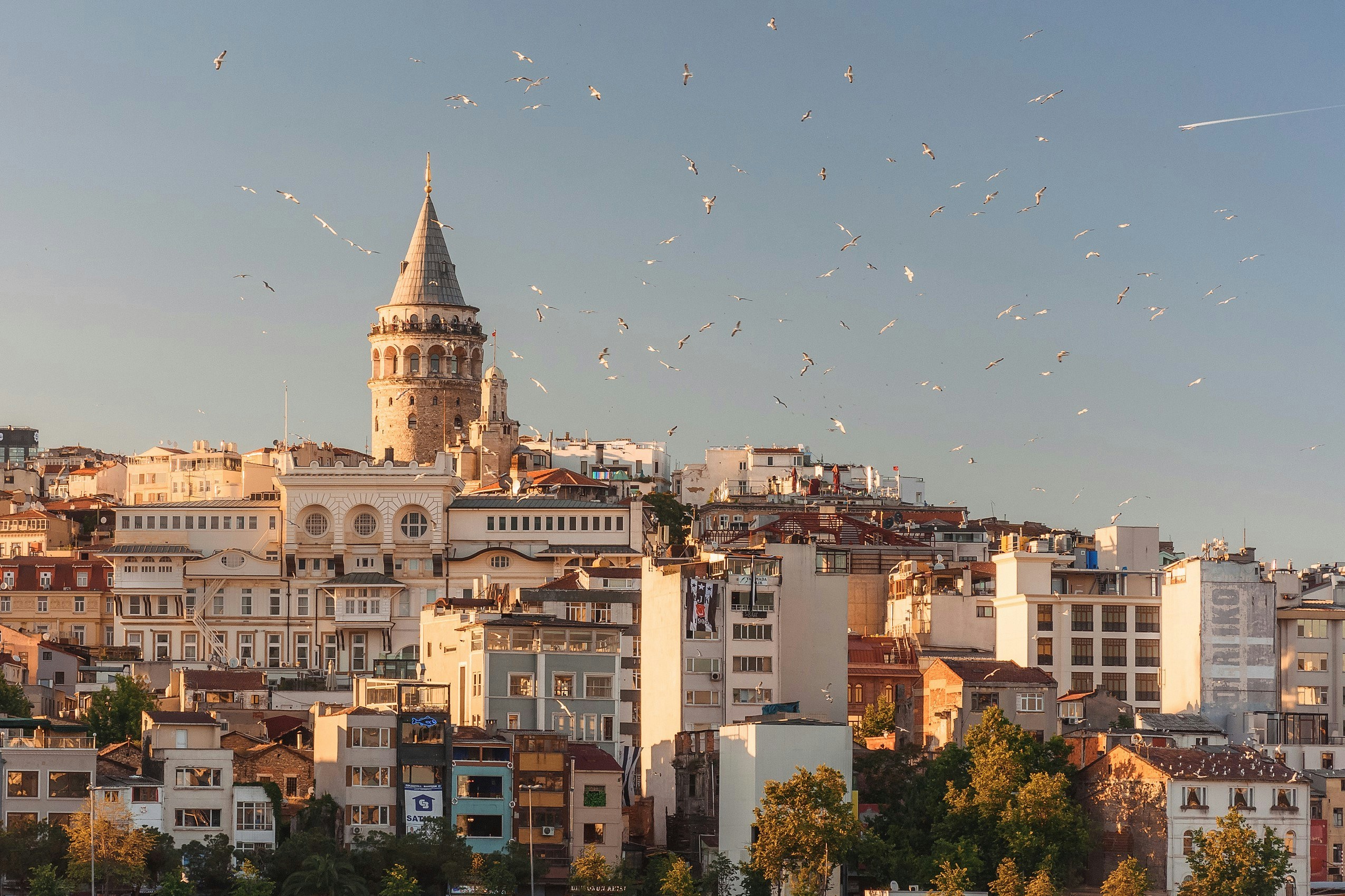 Panoramic view of the Hagia Sophia and the Bosphorus strait in Istanbul