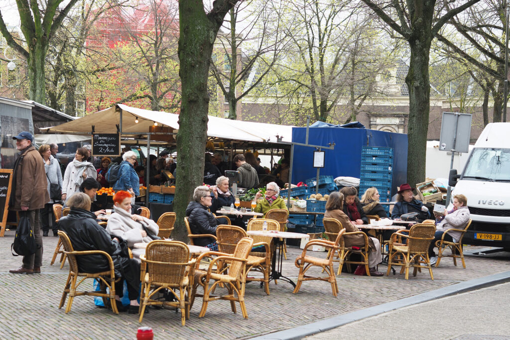 Outdoor market stalls at Noordermarkt in the Jordaan district.