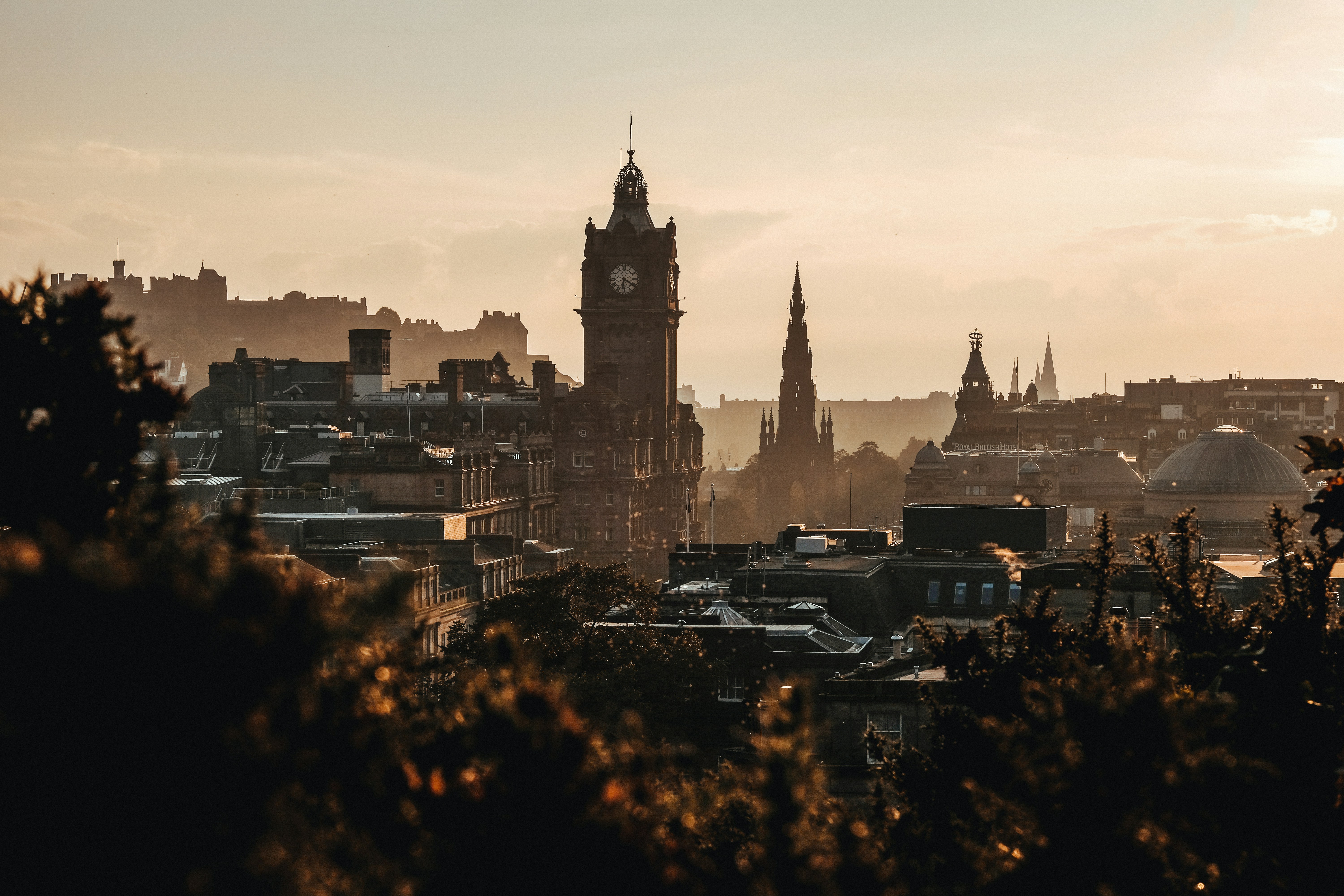 The historic Edinburgh Castle perched atop a rocky hill overlooking the city's Old Town.