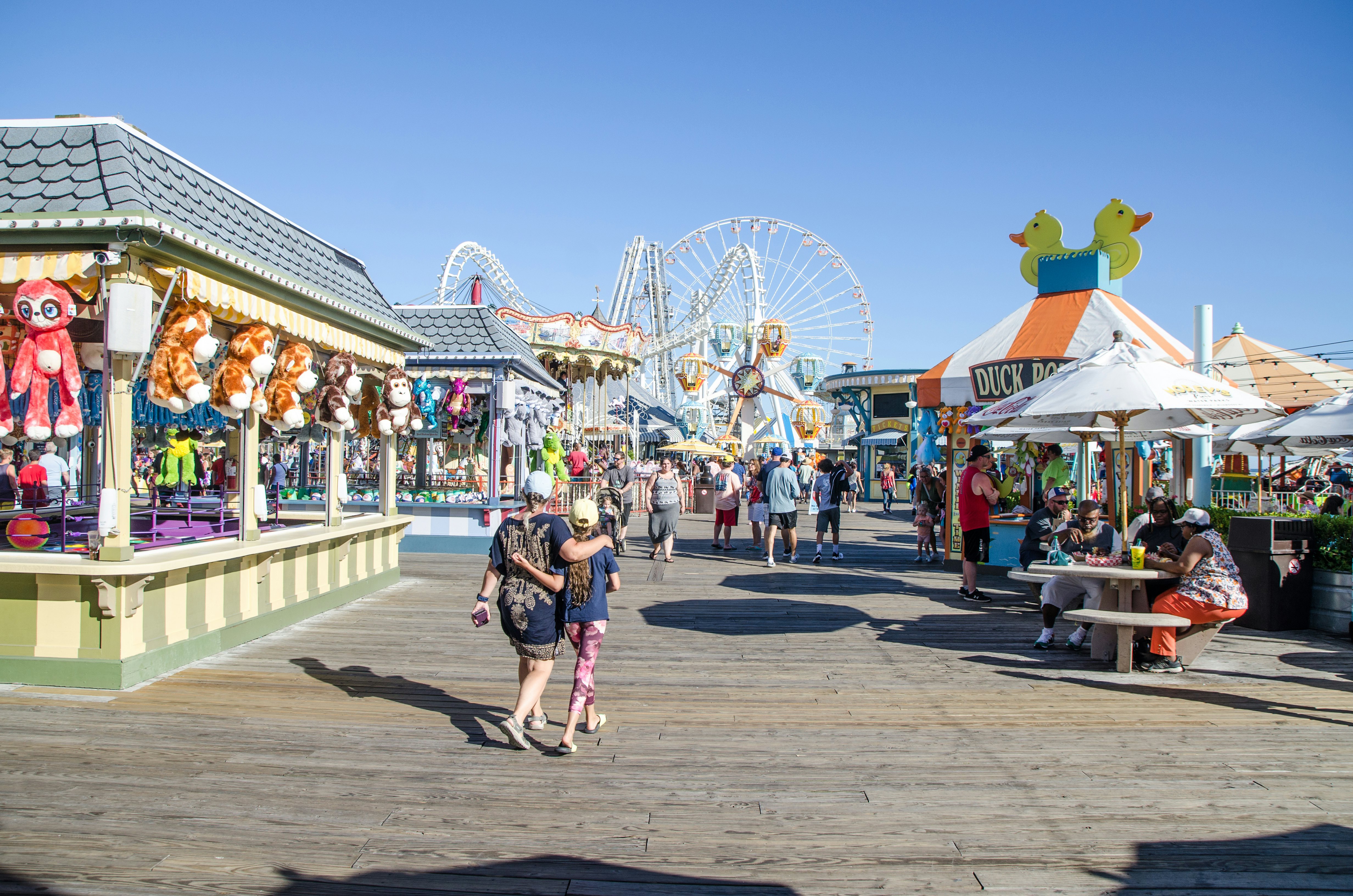 The sprawling boardwalk and amusement park rides in Wildwood, New Jersey.