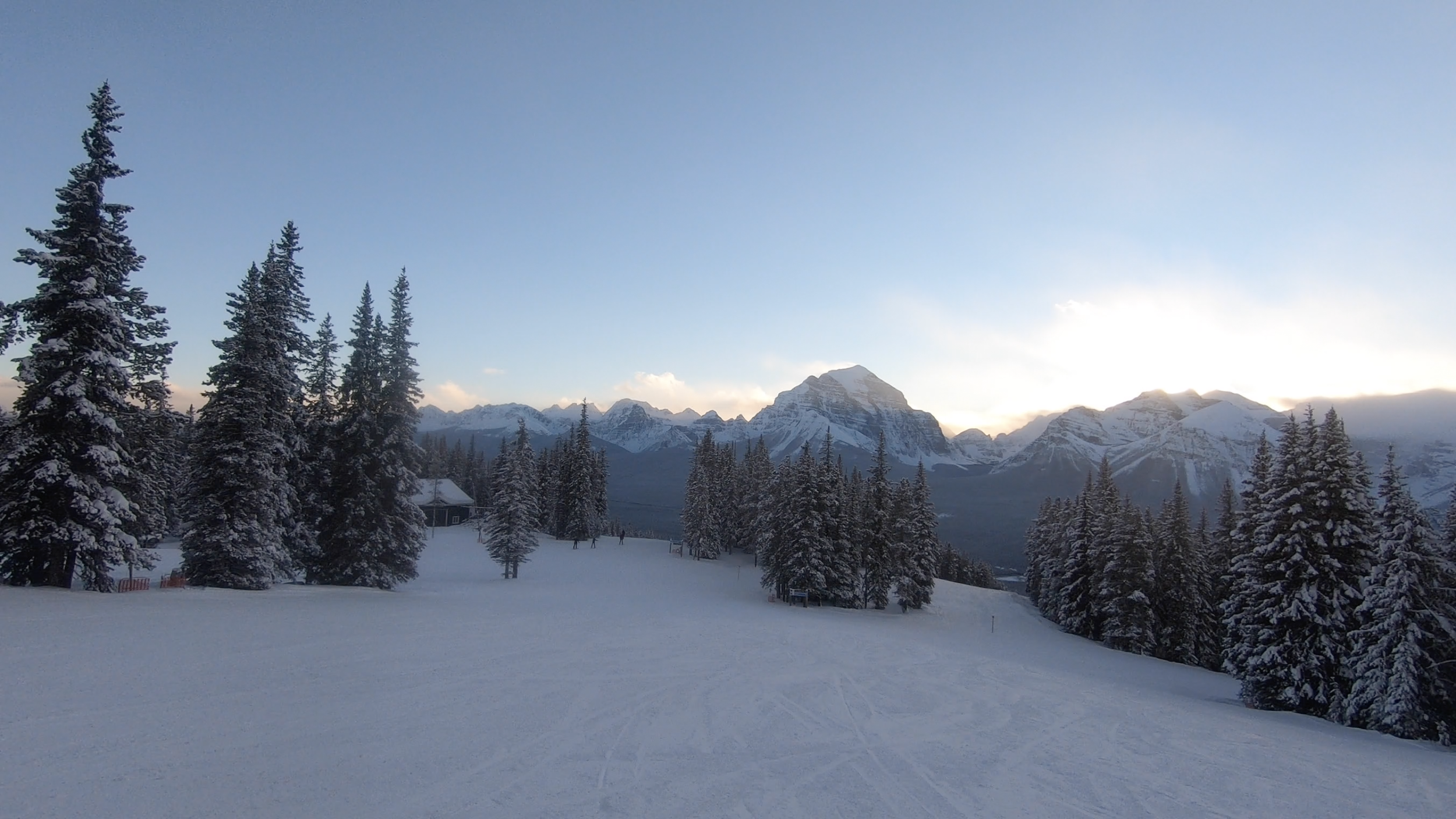Breathtaking mountain vistas and steep peaks at Lake Louise ski resort.