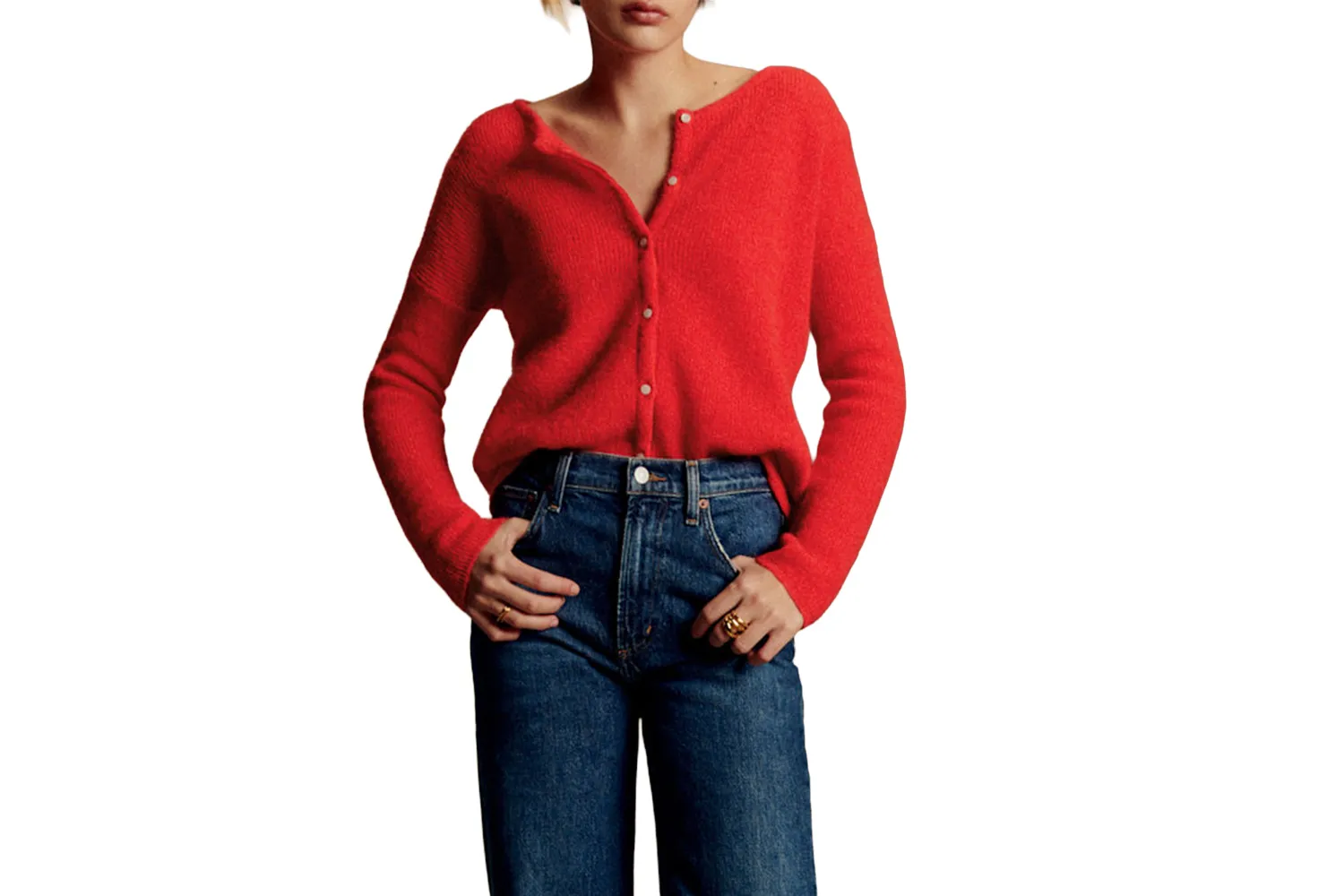 A cream-colored Sezane Gaspard cardigan with delicate buttons.