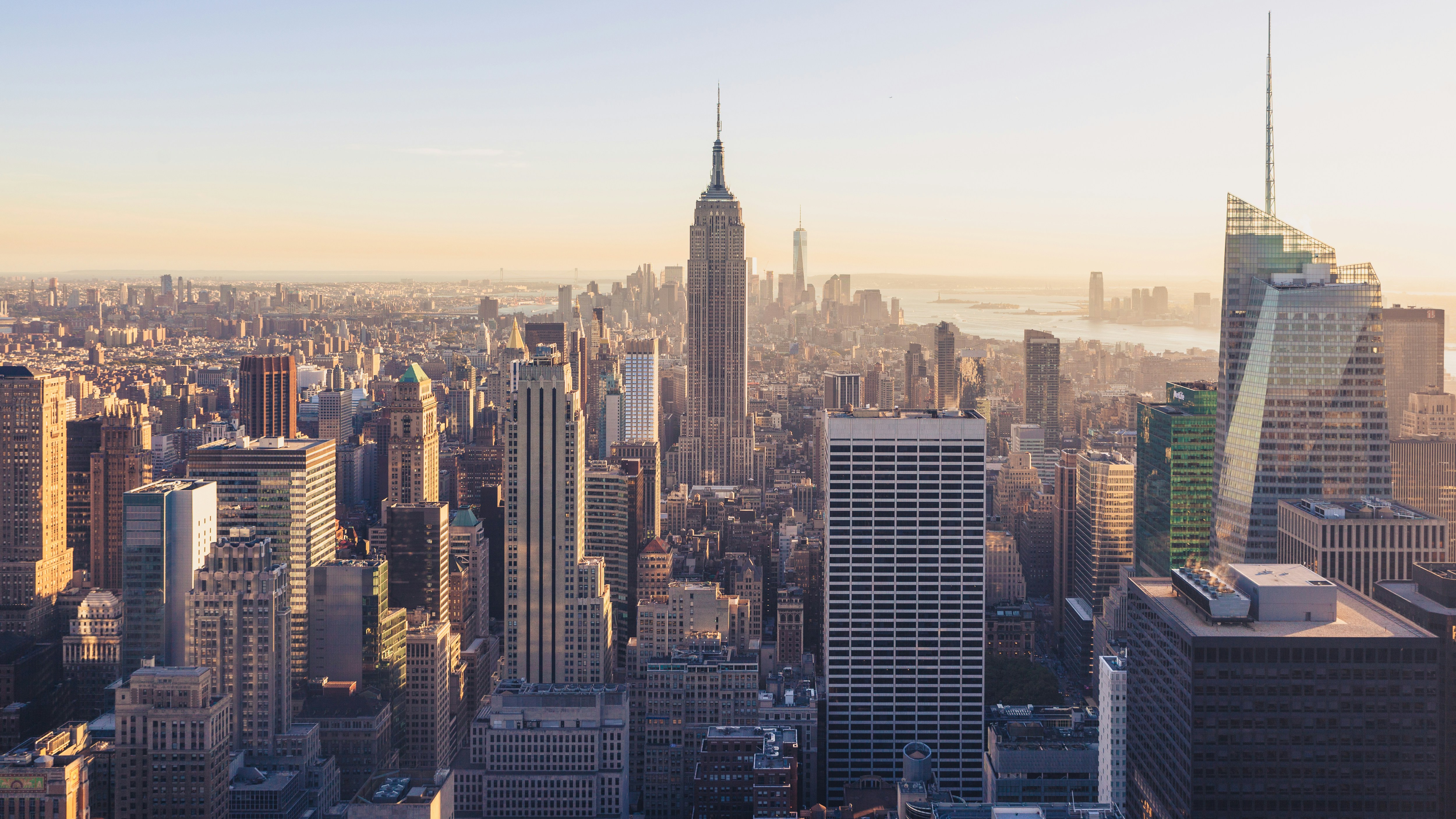 One World Trade Center rising above the buildings of Lower Manhattan.
