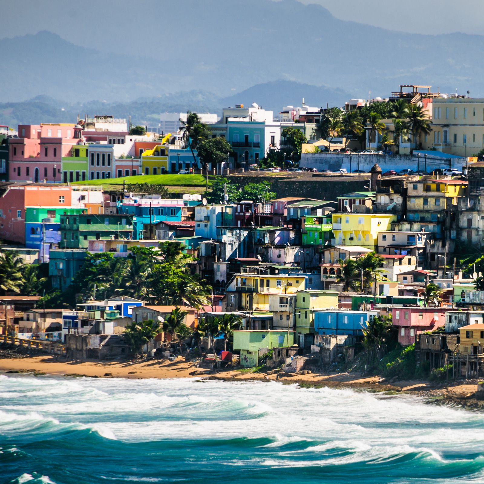 Colorful colonial buildings and cobblestone streets in Old San Juan.