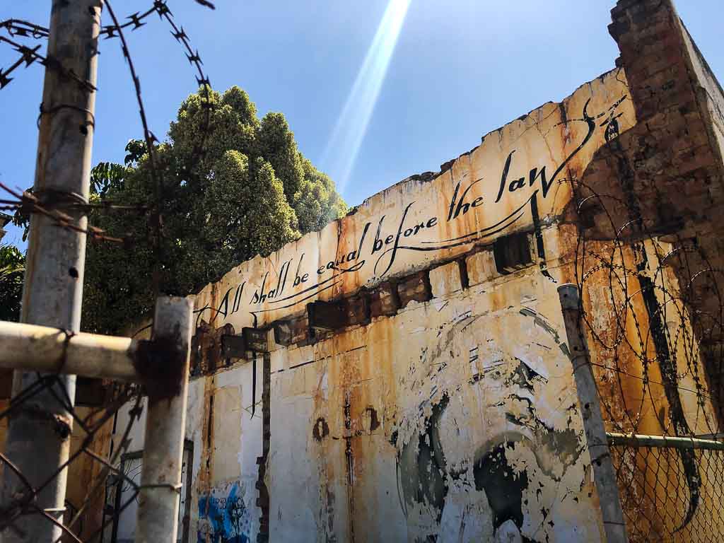 A contemporary street art mural in the historic city center of Cape Town.