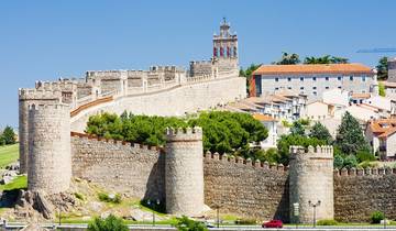 Traditional stone buildings and quiet streets in a historic town in the Castilla region near Madrid.