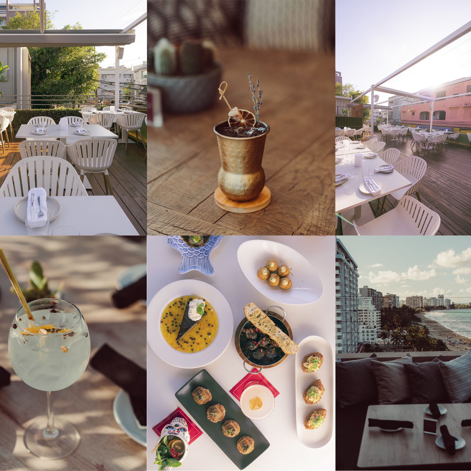 A stylish rooftop restaurant in San Juan overlooking the city and ocean.